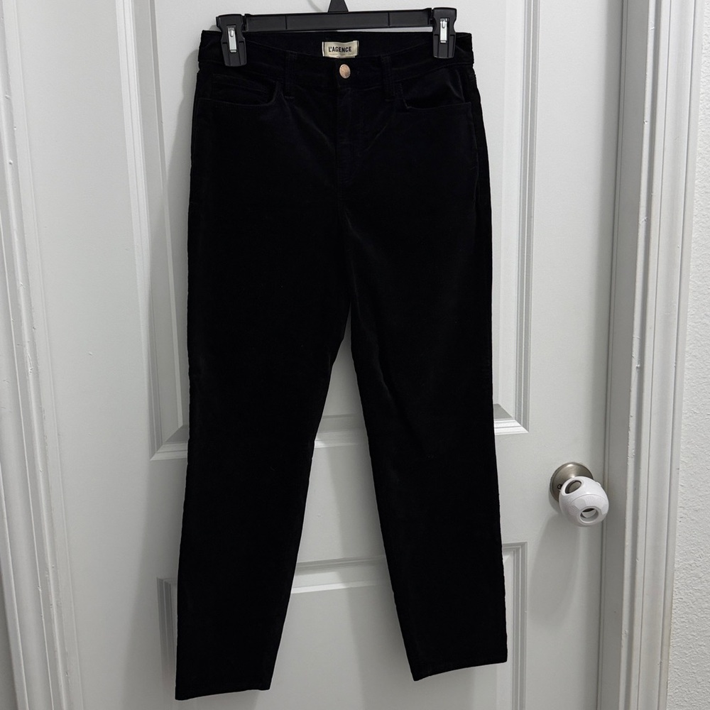 L'AGENCE Marguerite Black Velvet High Rise Skinny Stretch Pants Size 25 - Picture 2 of 5